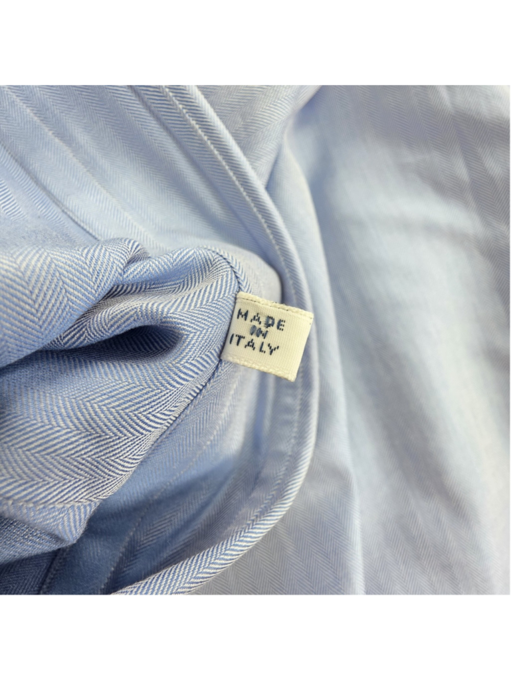 Quiet Luxury Fray Dress Shirt Mens 2XL Blue Herringbone Italian Button Down - Picture 6 of 16